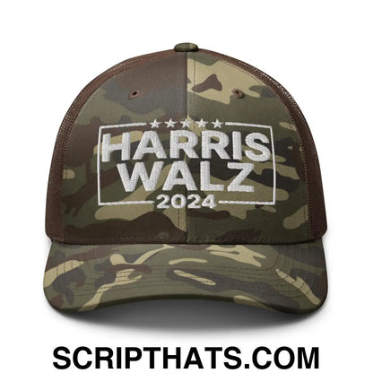 Harris Walz 2024 Camo Trucker Hat Camo Brown