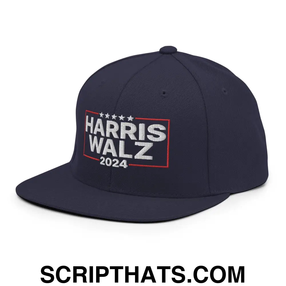 Harris Walz 2024 Flat Bill Brim Snapback Hat Navy