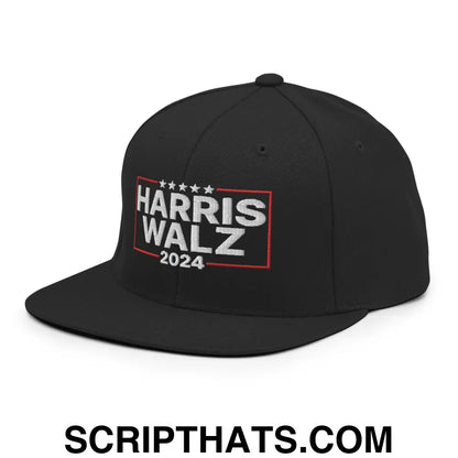 Harris Walz 2024 Flat Bill Brim Snapback Hat Black