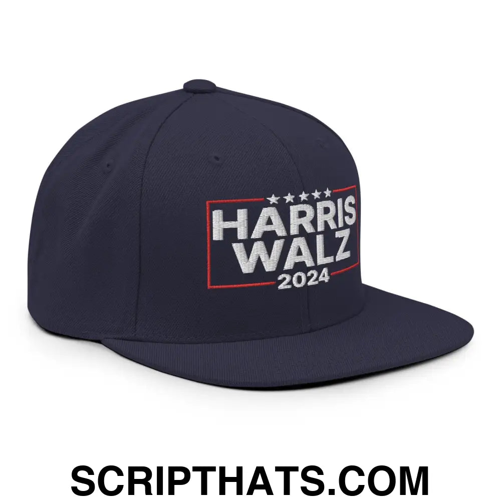 Harris Walz 2024 Flat Bill Brim Snapback Hat Navy