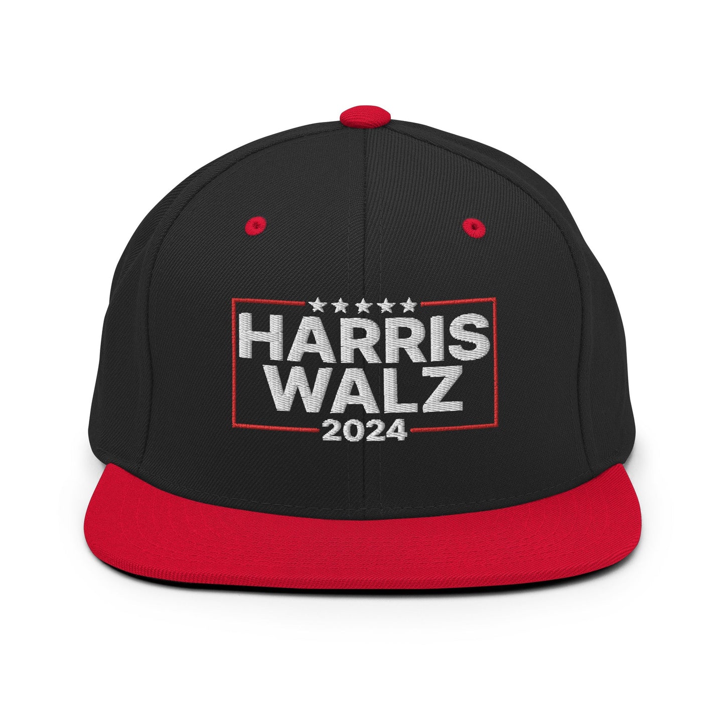 Harris Walz 2024 Flat Bill Brim Snapback Hat Black Red