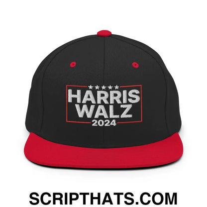 Harris Walz 2024 Flat Bill Brim Snapback Hat Black Red