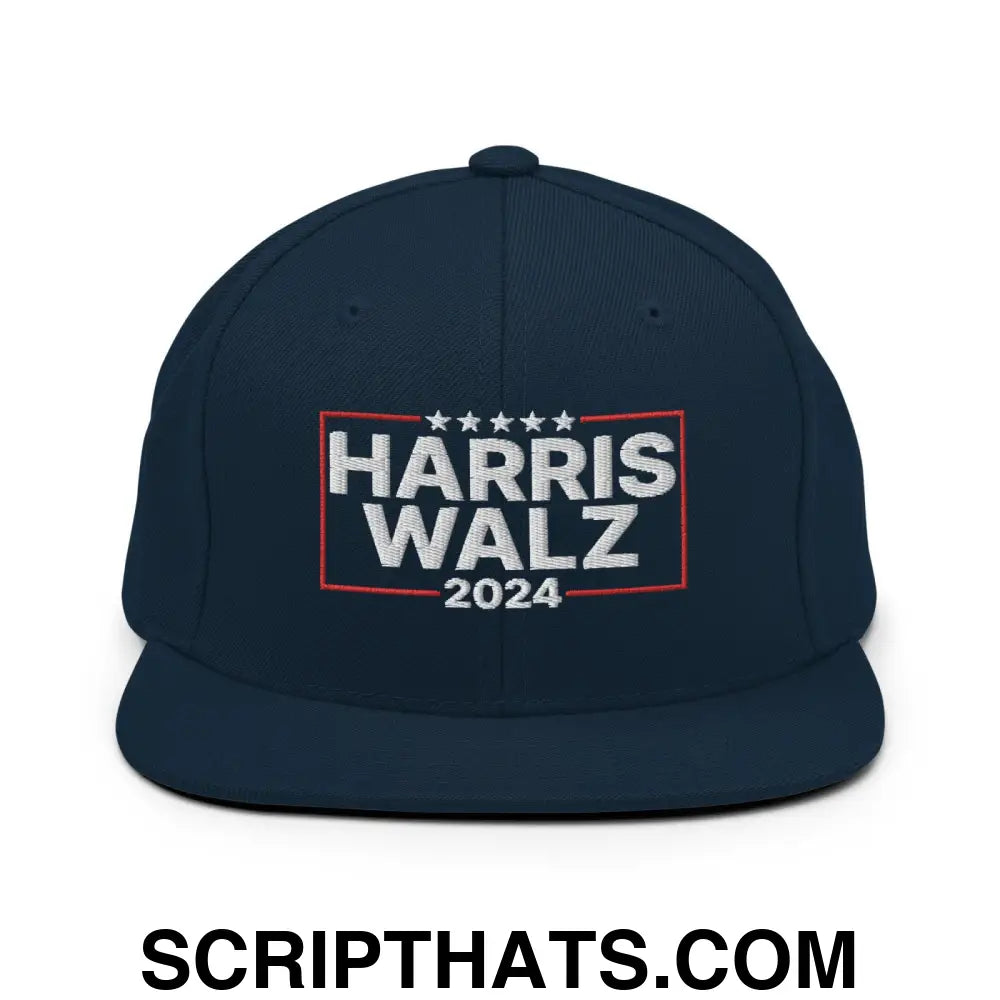 Harris Walz 2024 Flat Bill Brim Snapback Hat Dark Navy