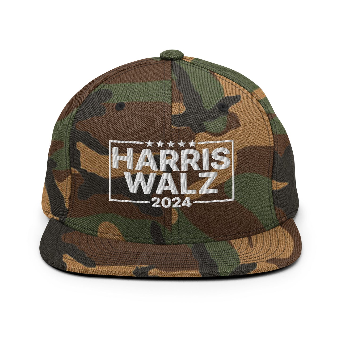 Harris Walz 2024 Flat Bill Brim Snapback Hat Green Camo