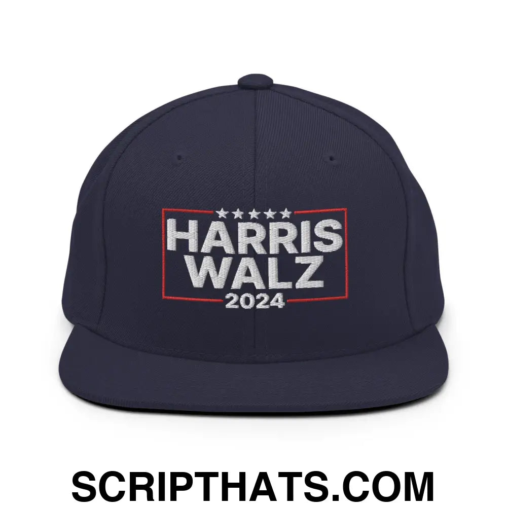 Harris Walz 2024 Flat Bill Brim Snapback Hat Navy