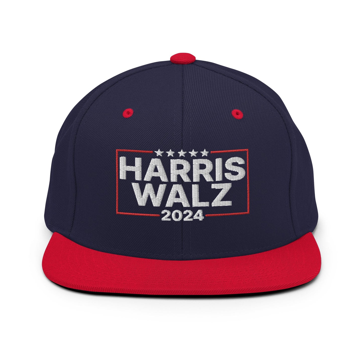 Harris Walz 2024 Flat Bill Brim Snapback Hat Navy Red