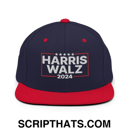 Harris Walz 2024 Flat Bill Brim Snapback Hat Navy Red