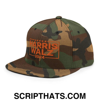 Harris Walz 2024 Flat Bill Brim Snapback Hat Orange Camo Camo