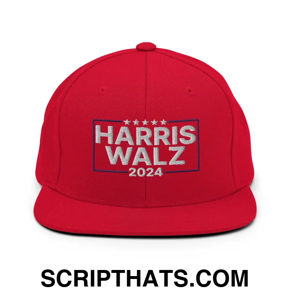 Harris Walz 2024 Flat Bill Brim Snapback Hat Red