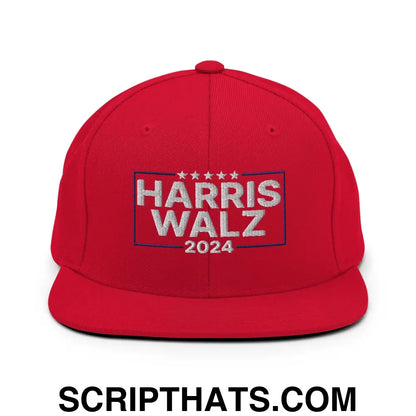 Harris Walz 2024 Flat Bill Brim Snapback Hat Red