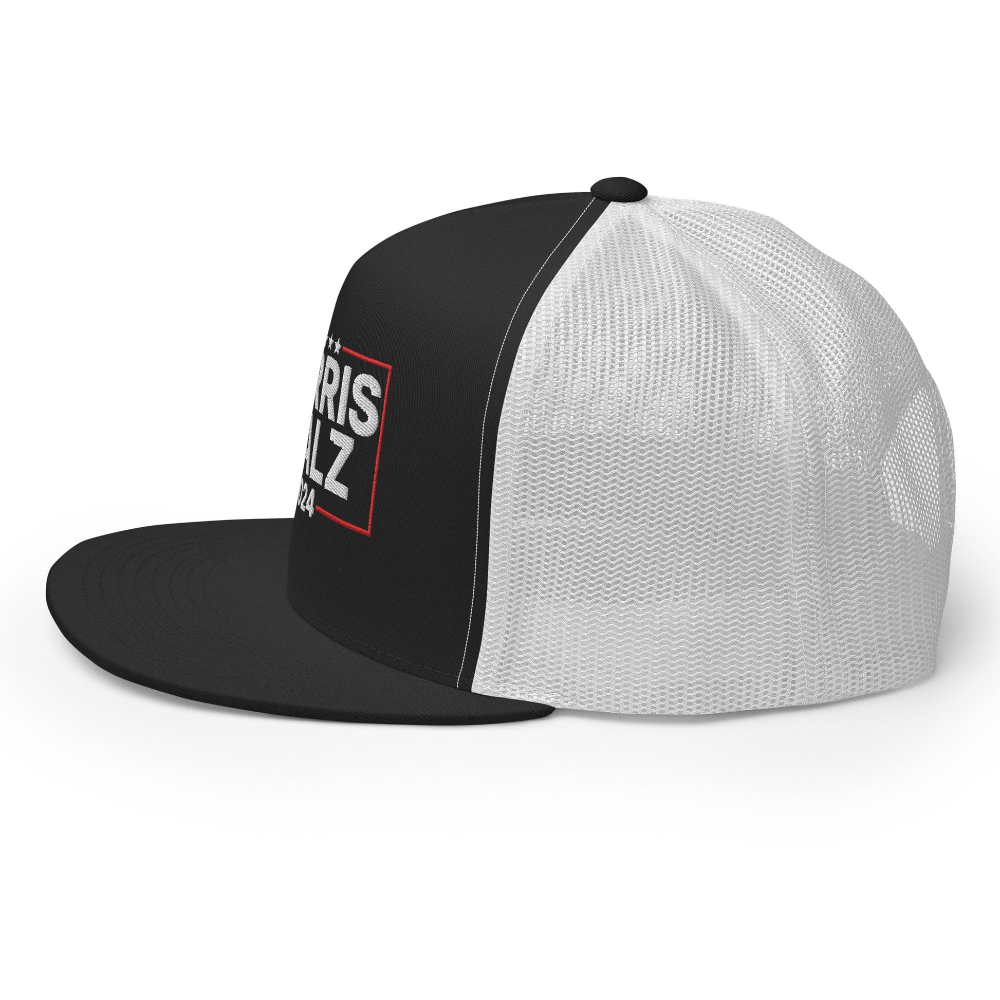 Harris Walz 2024 Flat Bill Brim Trucker Hat Black White