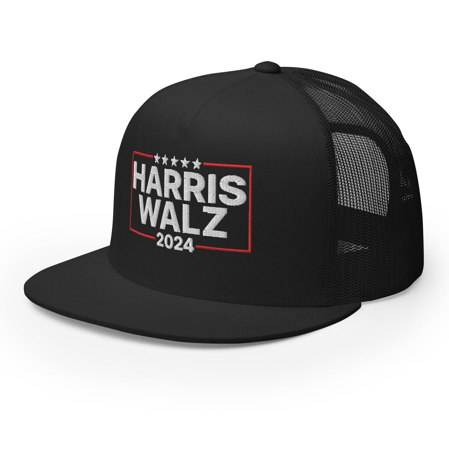 Harris Walz 2024 Flat Bill Brim Trucker Hat Black