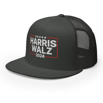 Harris Walz 2024 Flat Bill Brim Trucker Hat Charcoal