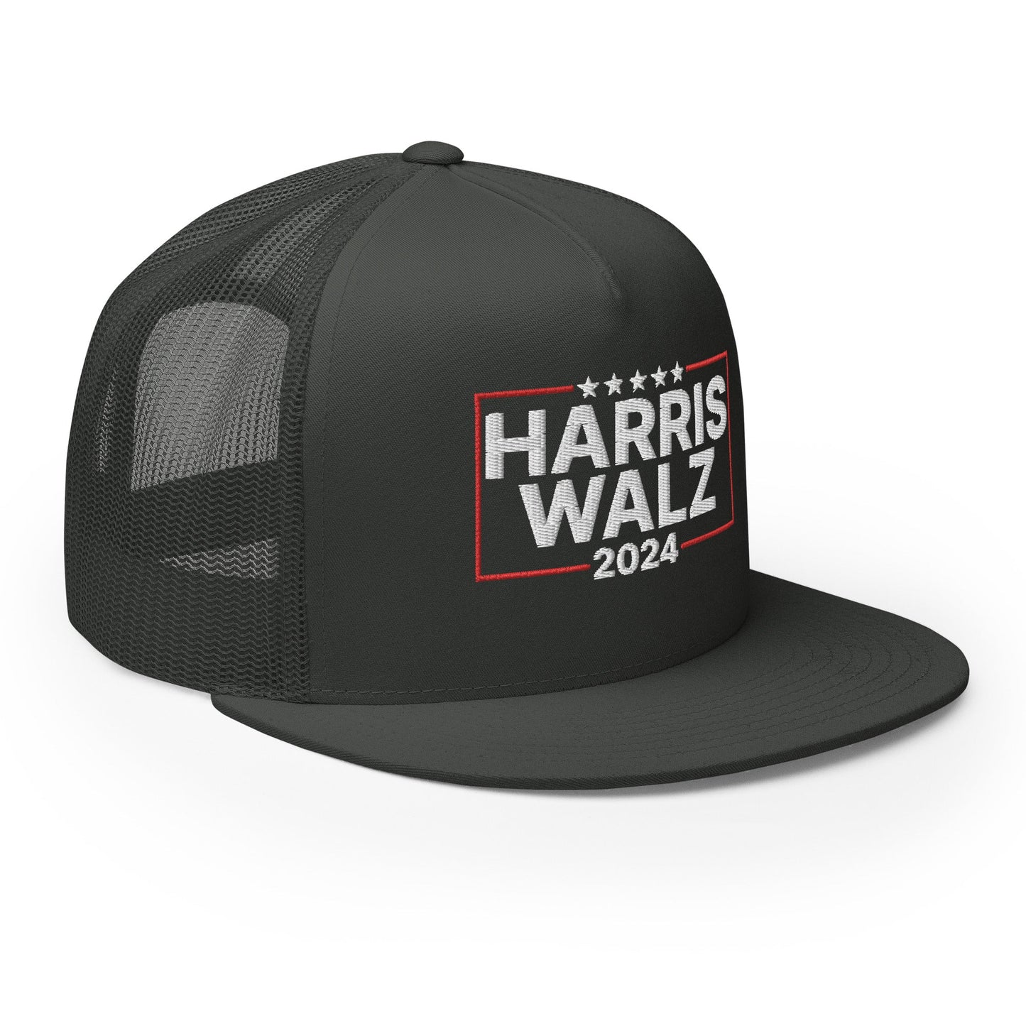 Harris Walz 2024 Flat Bill Brim Trucker Hat Charcoal