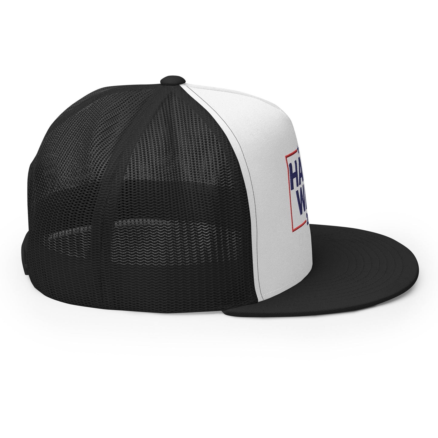 Harris Walz 2024 Flat Bill Brim Trucker Hat Black White Black