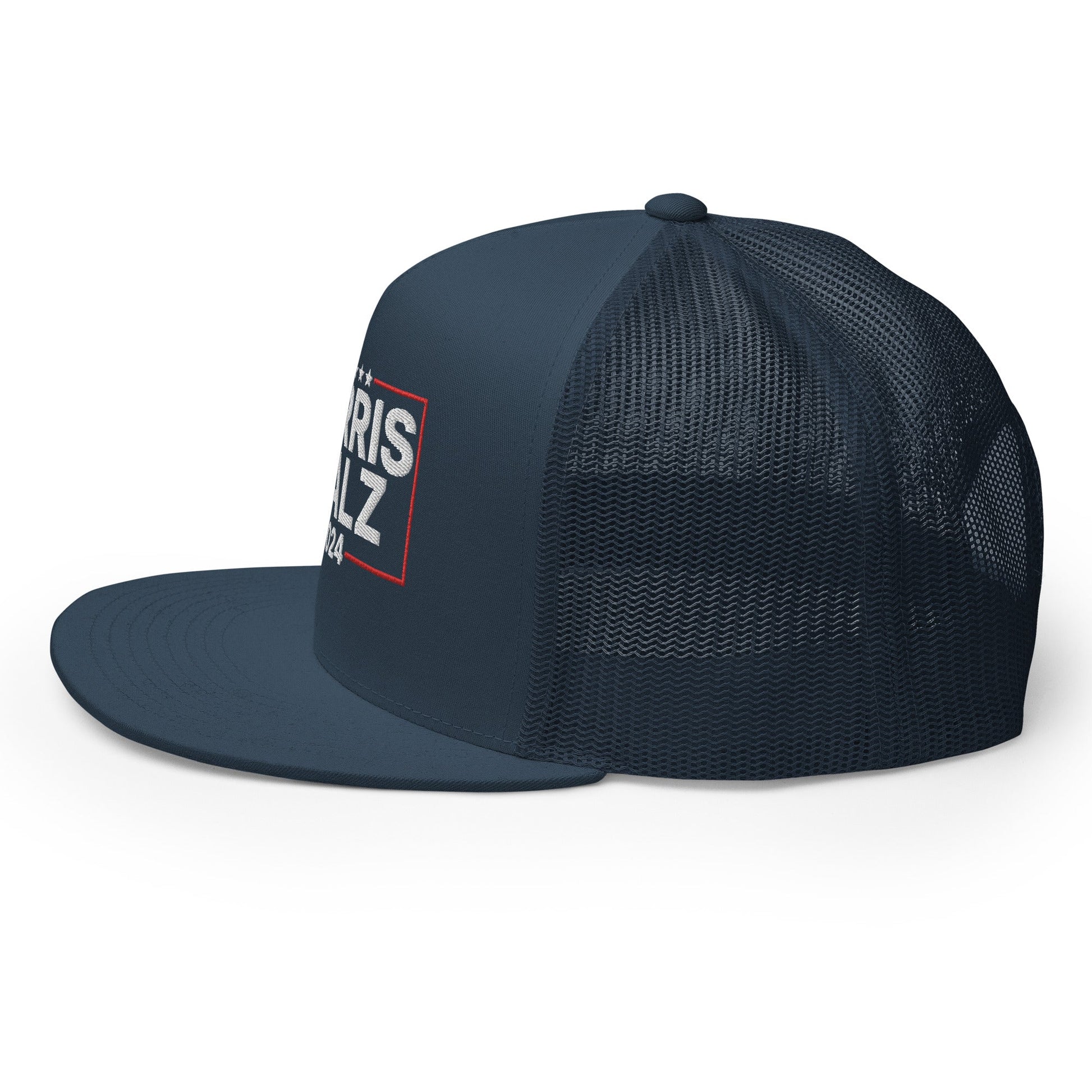 Harris Walz 2024 Flat Bill Brim Trucker Hat Navy