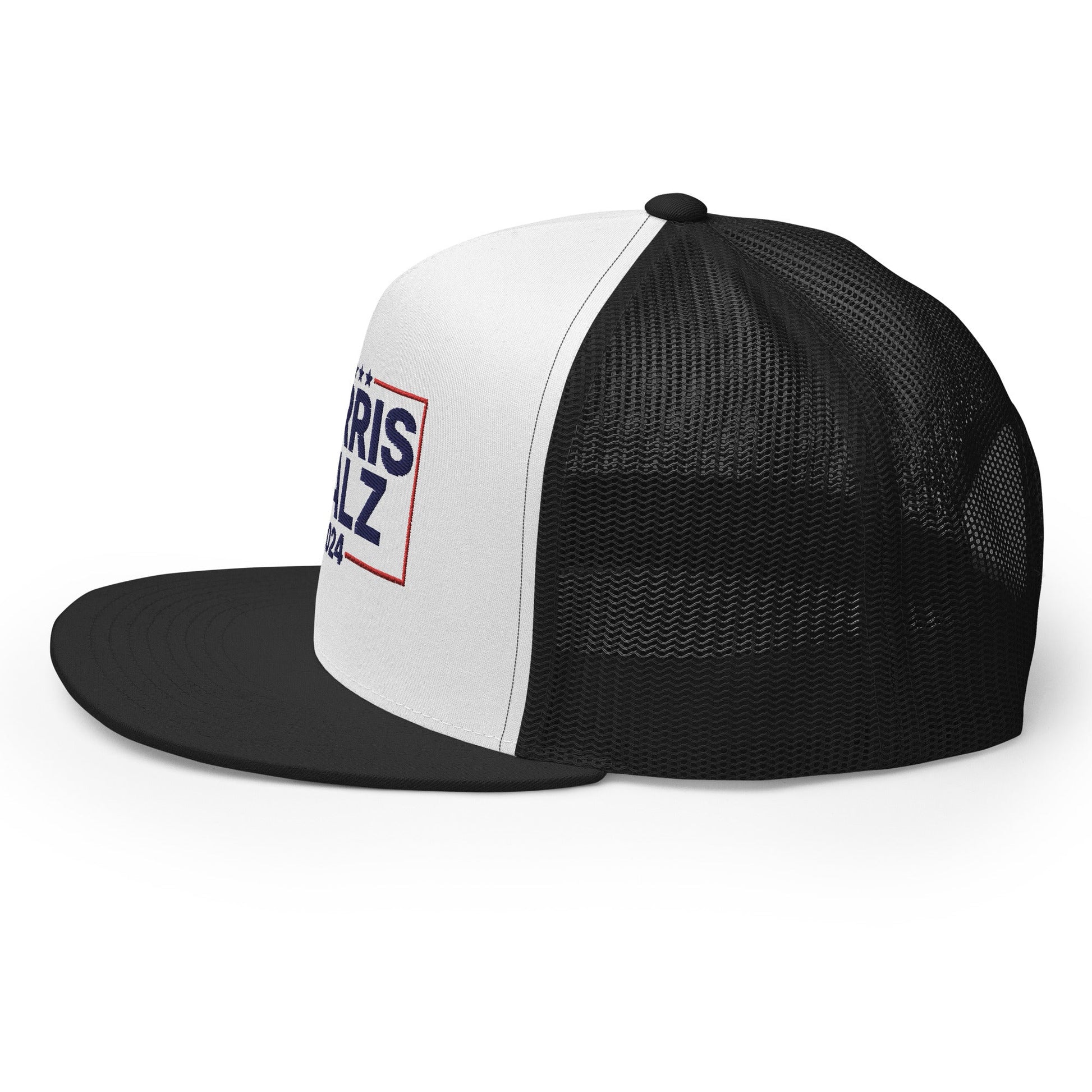 Harris Walz 2024 Flat Bill Brim Trucker Hat Black White Black