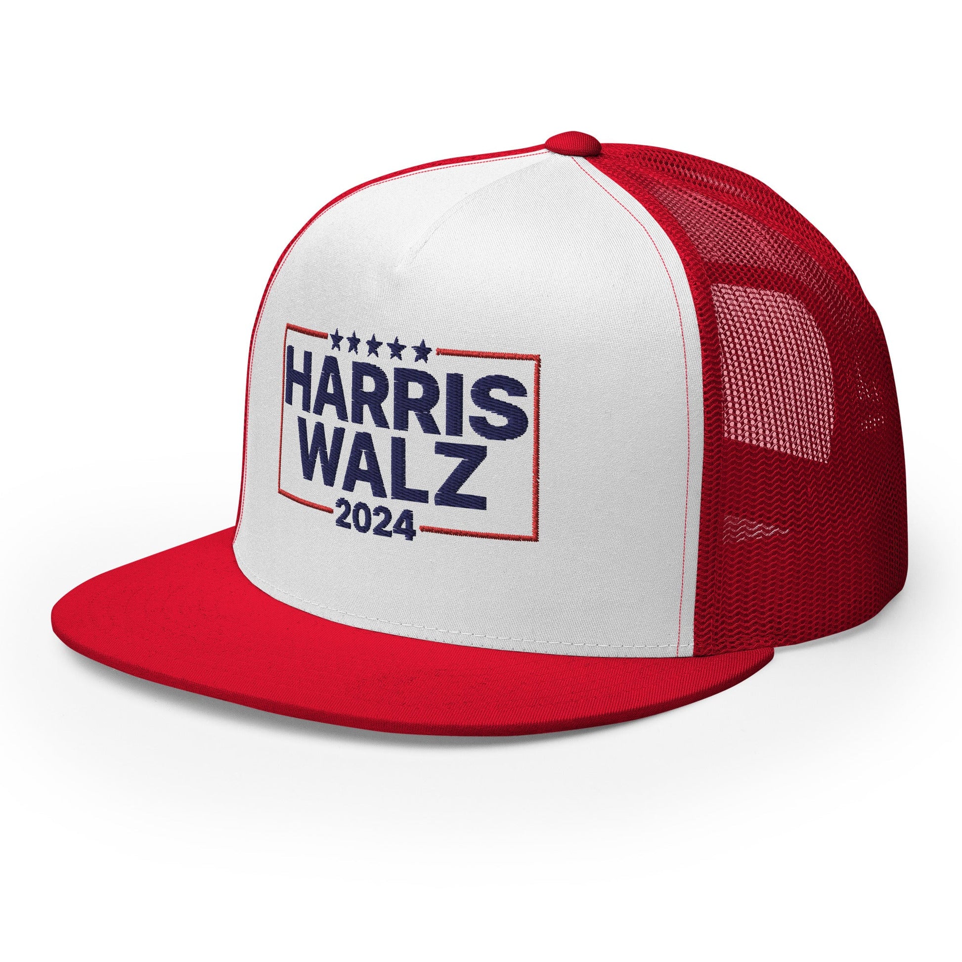 Harris Walz 2024 Flat Bill Brim Trucker Hat Red White Red