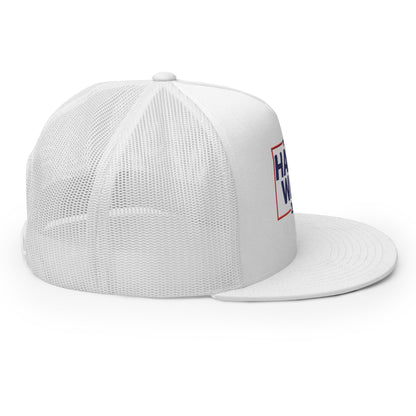 Harris Walz 2024 Flat Bill Brim Trucker Hat White