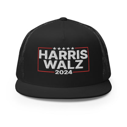 Harris Walz 2024 Flat Bill Brim Trucker Hat Black