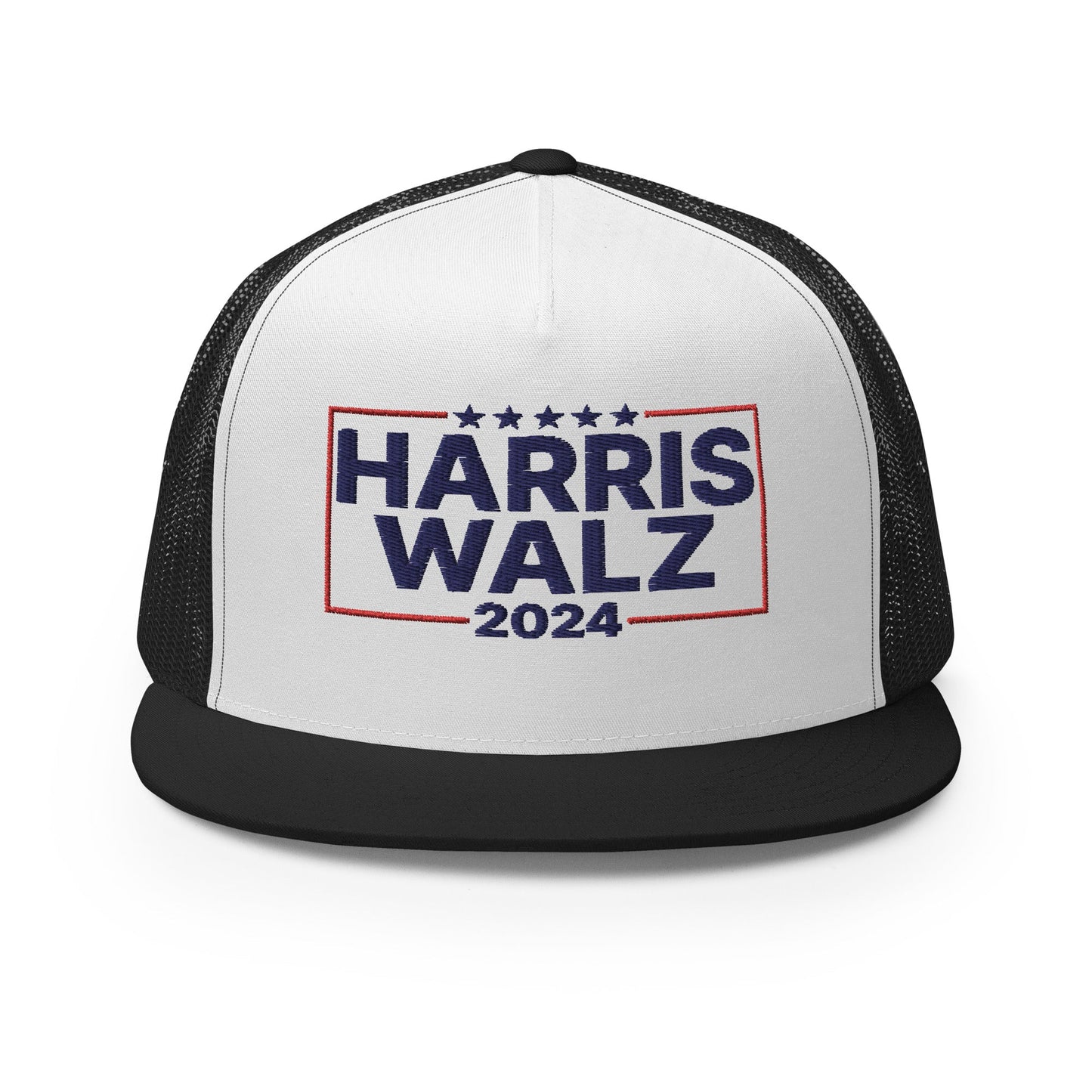 Harris Walz 2024 Flat Bill Brim Trucker Hat Black White Black