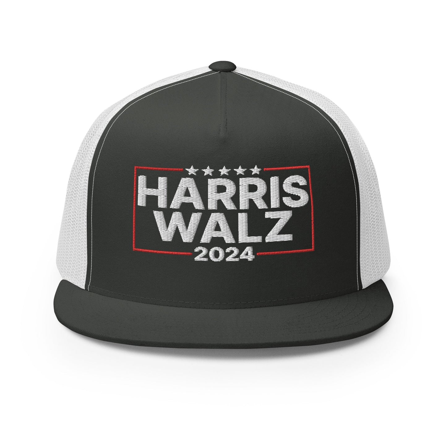 Harris Walz 2024 Flat Bill Brim Trucker Hat Charcoal White