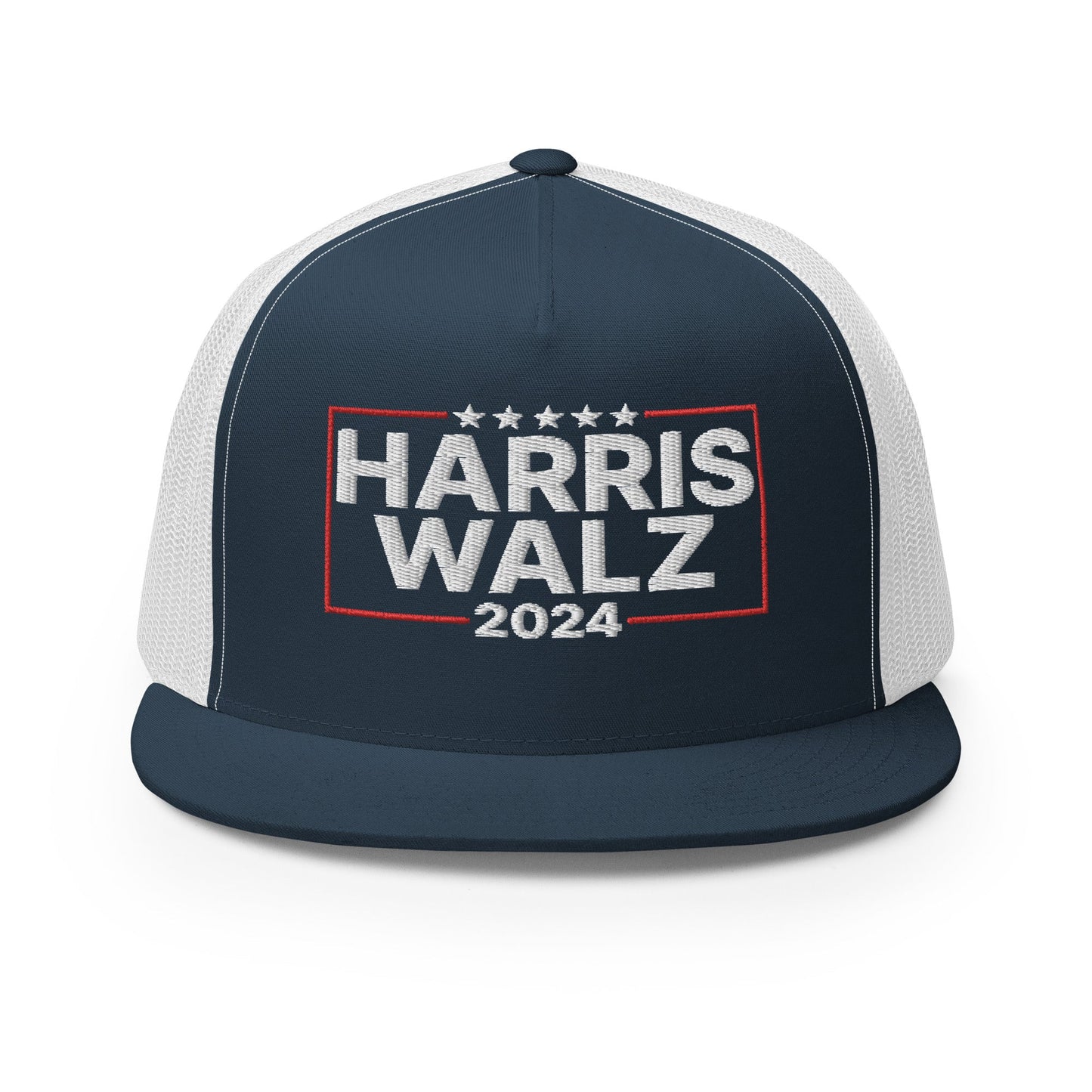 Harris Walz 2024 Flat Bill Brim Trucker Hat Navy White