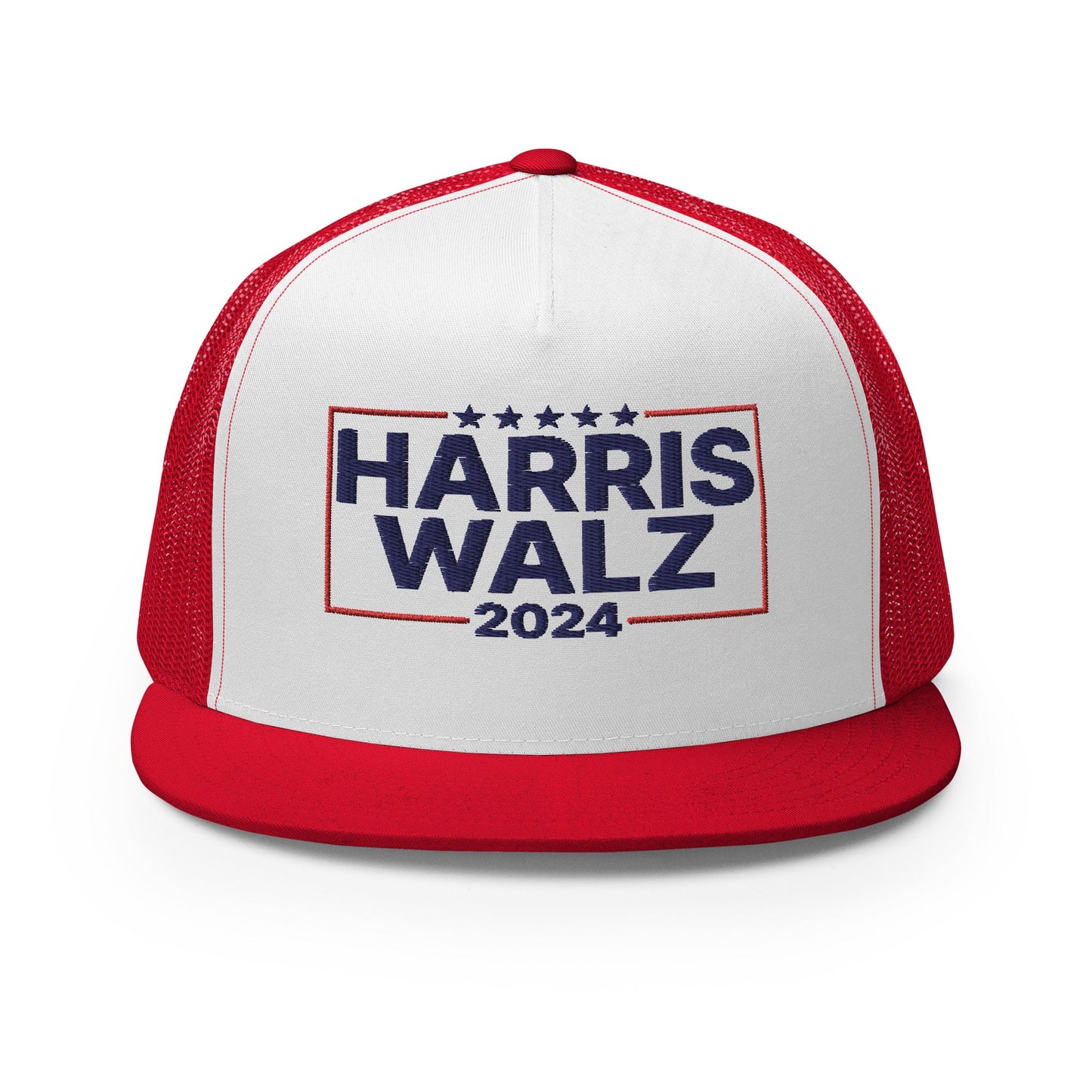 Harris Walz 2024 Flat Bill Brim Trucker Hat Red White Red