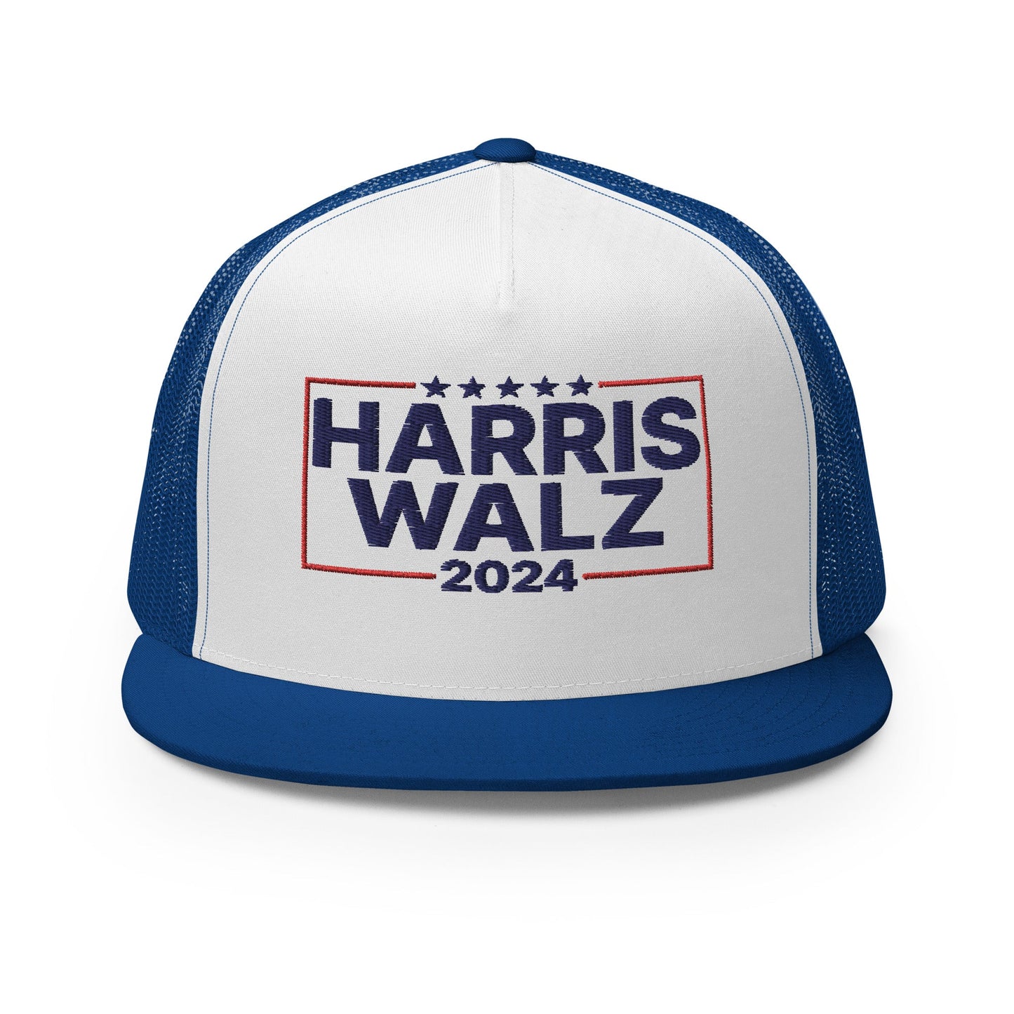 Harris Walz 2024 Flat Bill Brim Trucker Hat Royal White Royal