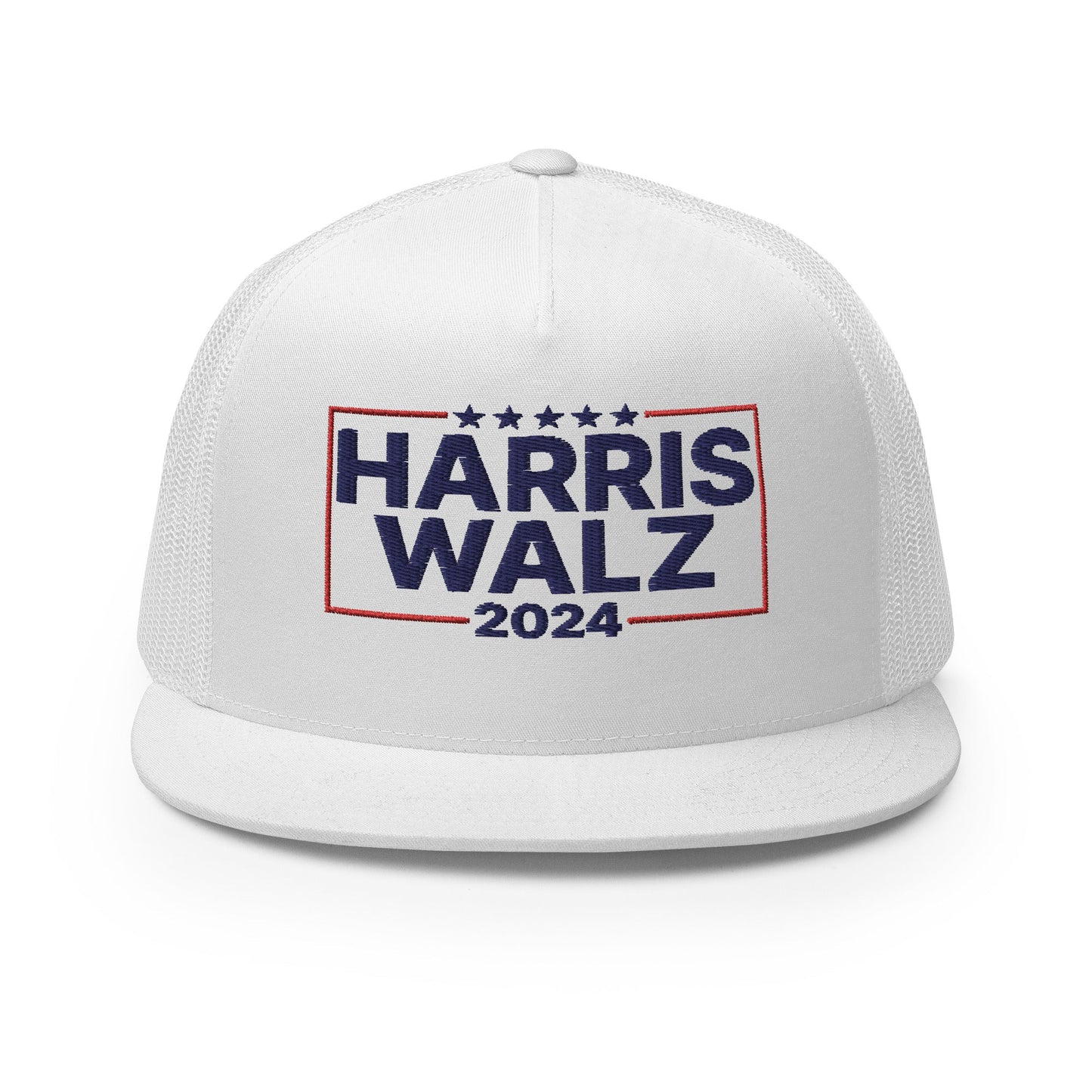 Harris Walz 2024 Flat Bill Brim Trucker Hat White