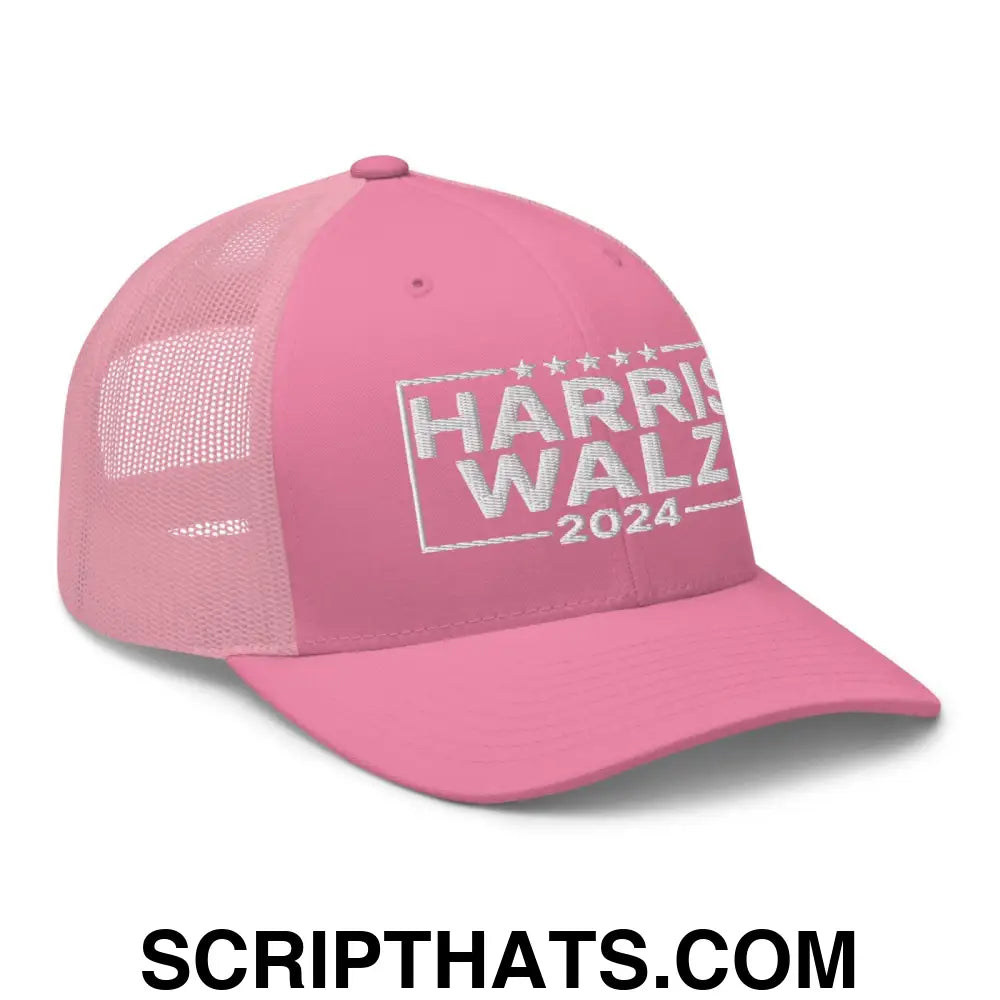 Harris Walz 2024 Retro Trucker Hat Pink