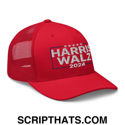 Harris Walz 2024 Retro Trucker Hat Red