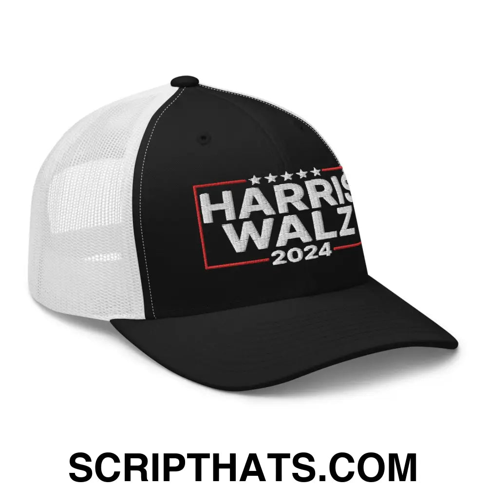 Harris Walz 2024 Retro Trucker Hat Black White