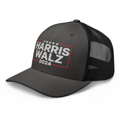 Harris Walz 2024 Retro Trucker Hat Charcoal Black