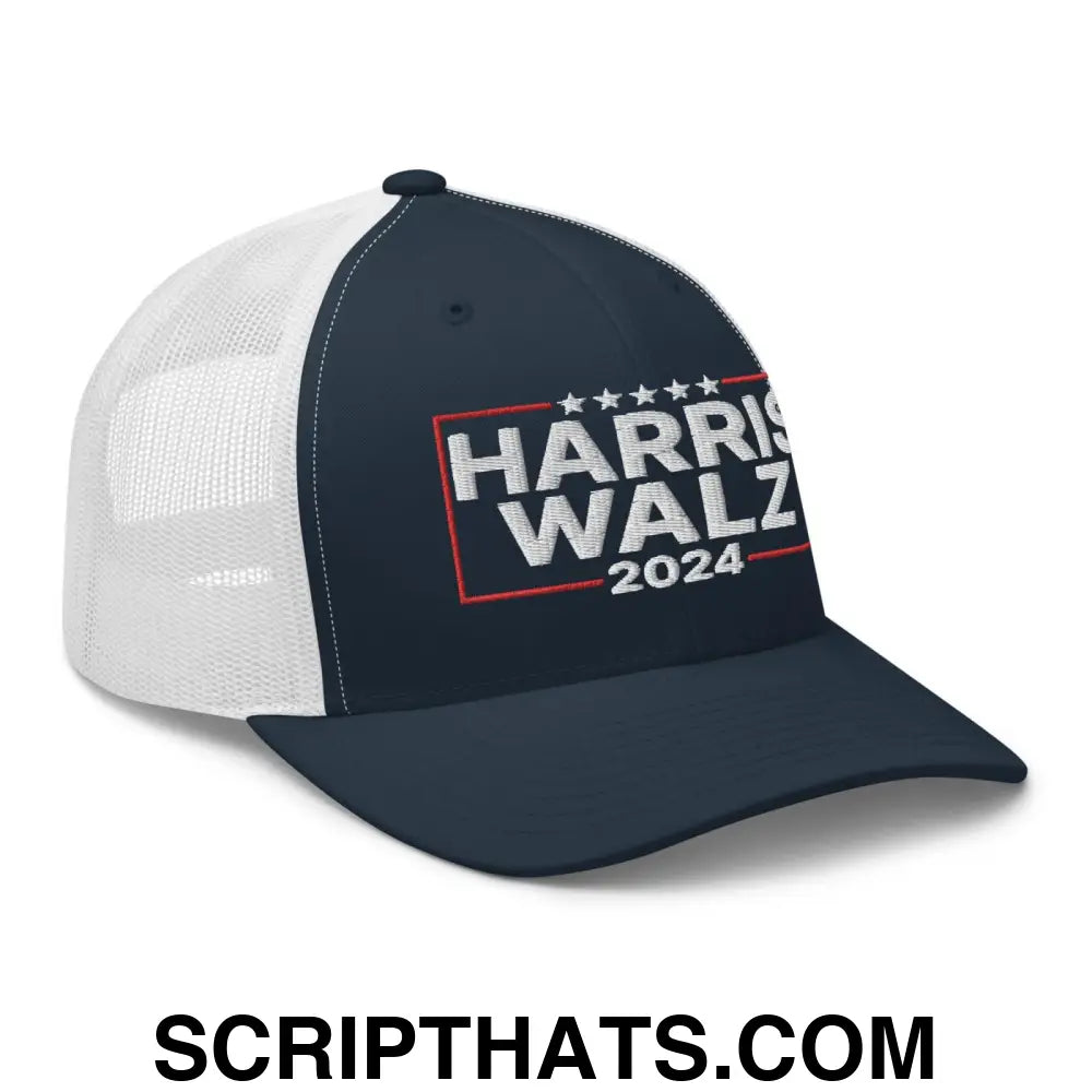 Harris Walz 2024 Retro Trucker Hat Navy White