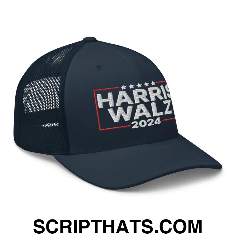 Harris Walz 2024 Retro Trucker Hat Navy