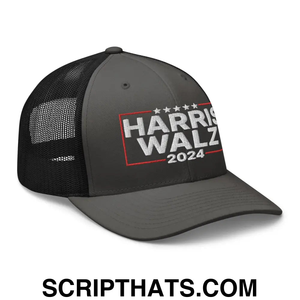 Harris Walz 2024 Retro Trucker Hat Charcoal Black