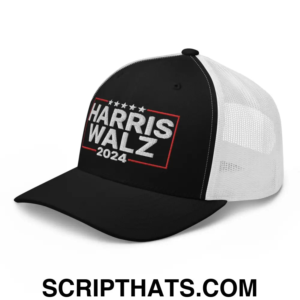 Harris Walz 2024 Retro Trucker Hat Black White