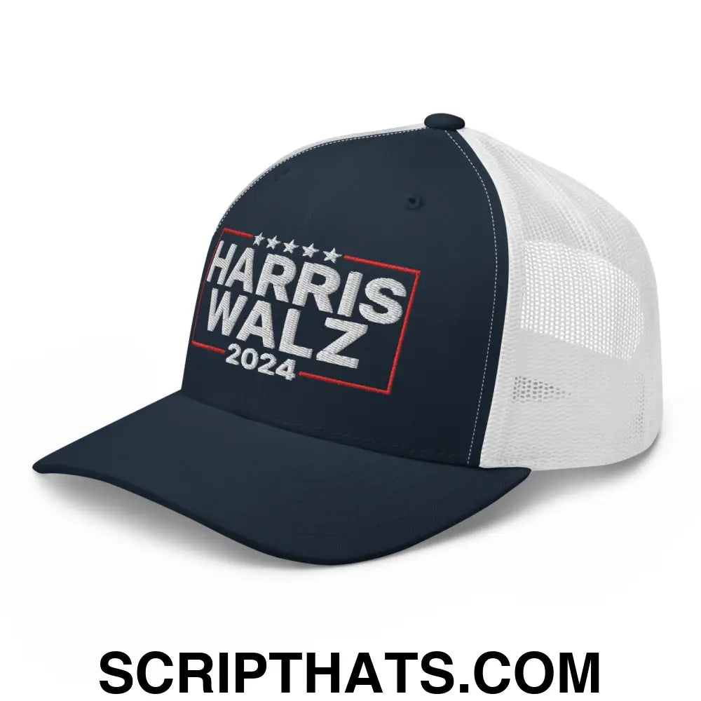 Harris Walz 2024 Retro Trucker Hat Navy White