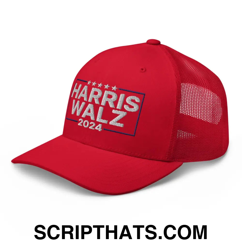 Harris Walz 2024 Retro Trucker Hat Red