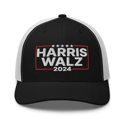 Harris Walz 2024 Retro Trucker Hat Black White