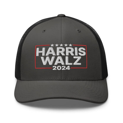 Harris Walz 2024 Retro Trucker Hat Charcoal Black