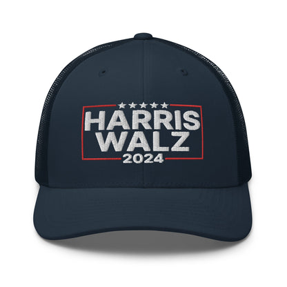 Harris Walz 2024 Retro Trucker Hat Navy