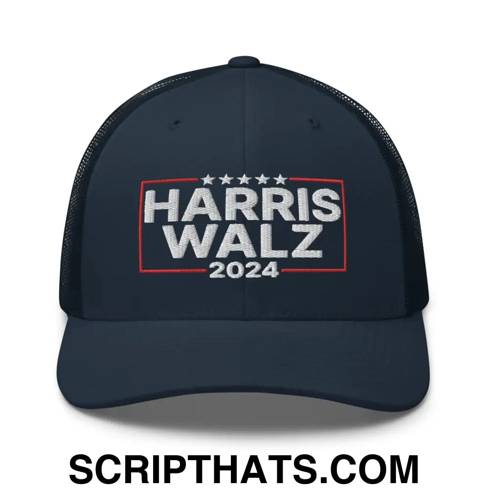 Harris Walz 2024 Retro Trucker Hat Navy