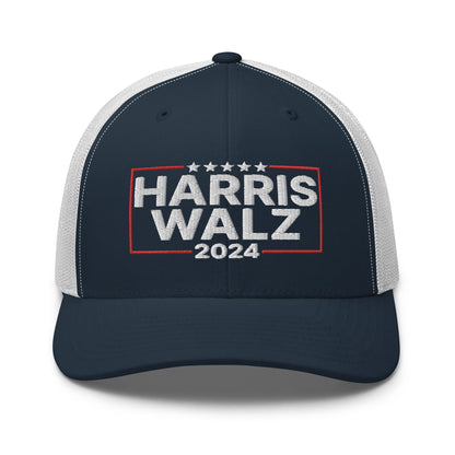 Harris Walz 2024 Retro Trucker Hat Navy White