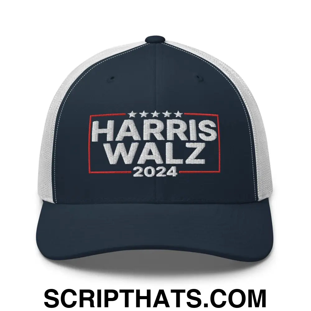 Harris Walz 2024 Retro Trucker Hat Navy White