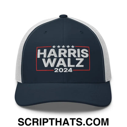 Harris Walz 2024 Retro Trucker Hat Navy White