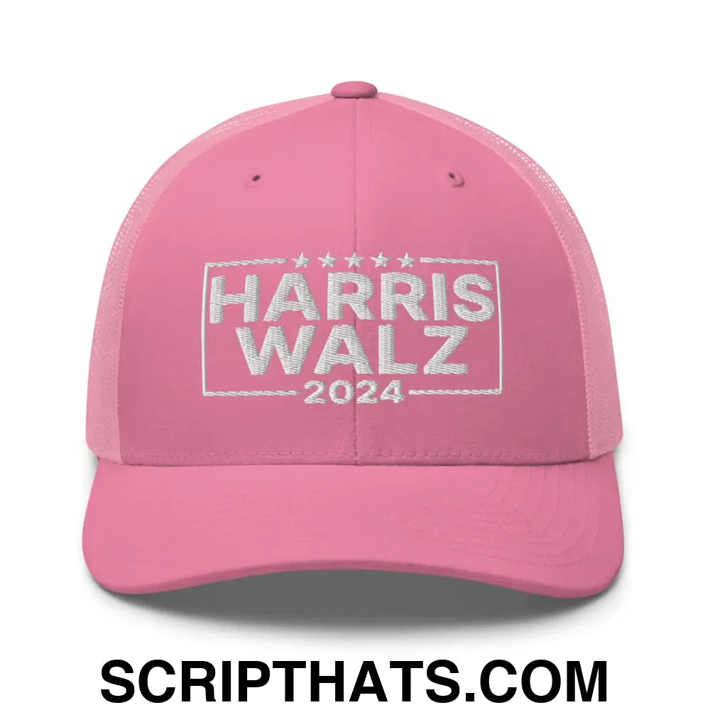 Harris Walz 2024 Retro Trucker Hat Pink