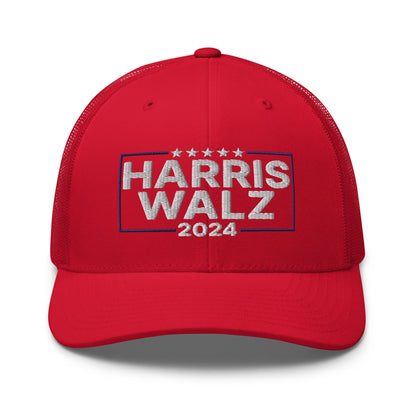 Harris Walz 2024 Retro Trucker Hat Red