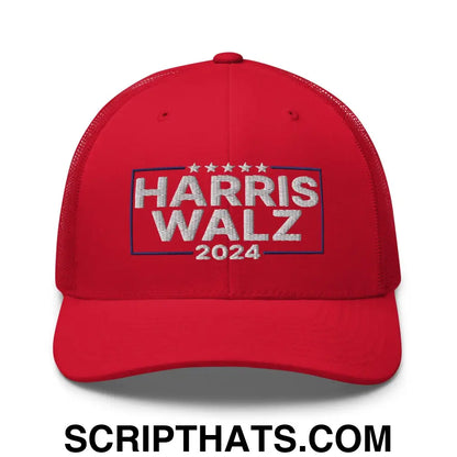 Harris Walz 2024 Retro Trucker Hat Red